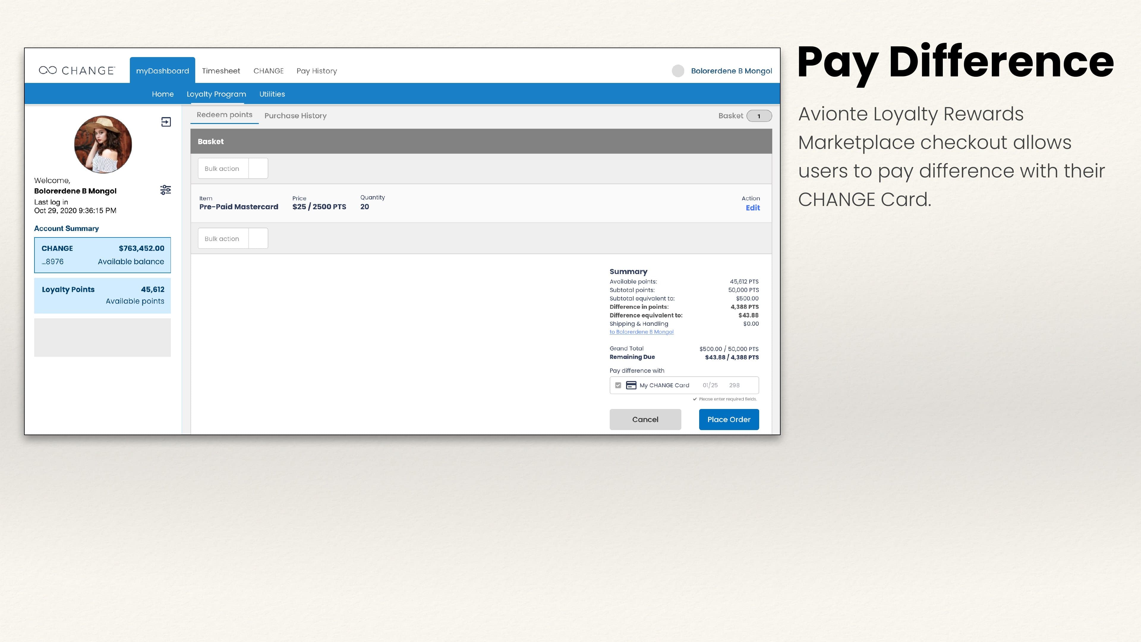 Talent Portal — CHANGE Card management screens.
